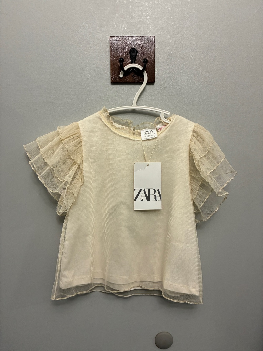 NWT Zara Kids Cream Tulle Ruffled Blouse Top Size 18-24M